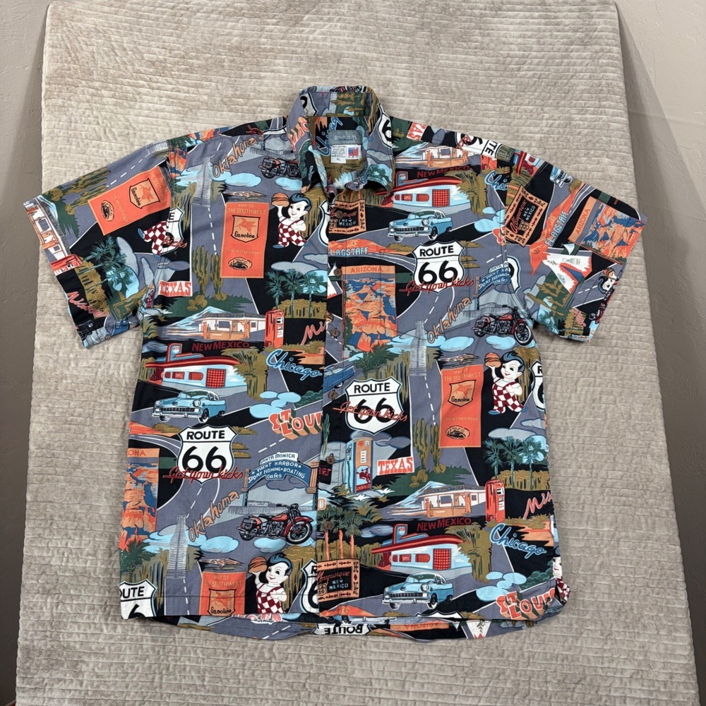 High Seas Trading Co Route 66 Americana Button Down Shirt Mens XL Vintage USA